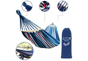 Hangmat 280x150 cm – Blauw gestreept  – Inclusief hoes