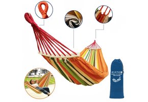 Hangmat 280x150 cm – Oranje gestreept – Inclusief hoes