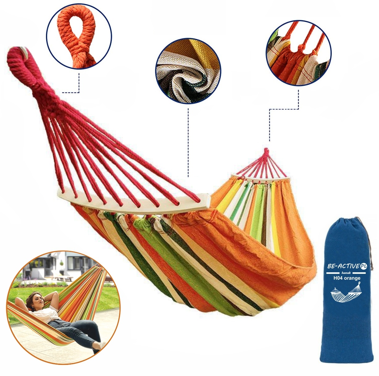 Hangmat 280x150 cm – Oranje gestreept – Inclusief hoes