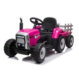 Elektrisch bestuurbare tractor - roze - met aanhanger
