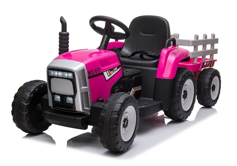 Elektrisch bestuurbare tractor - roze - met aanhanger