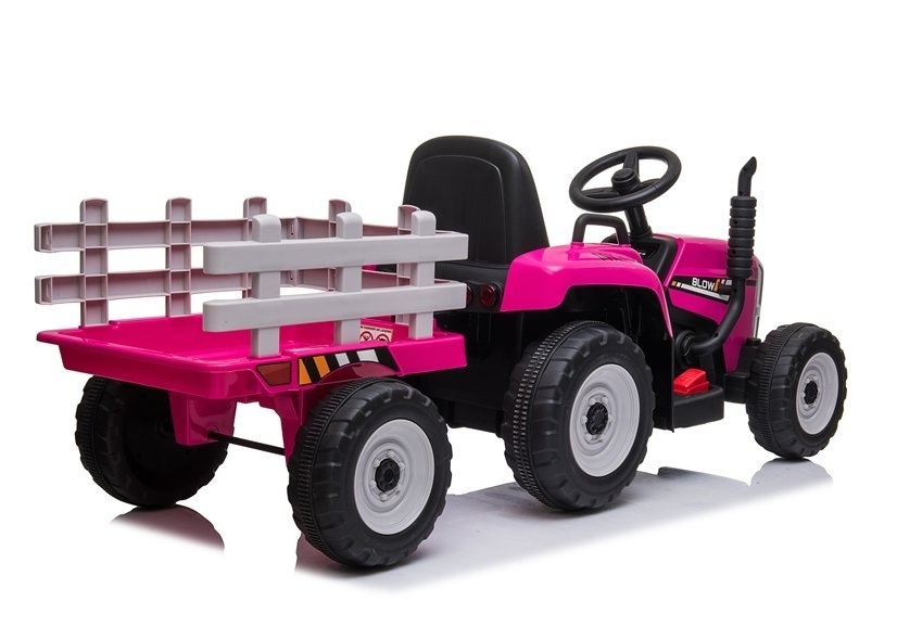 Elektrisch bestuurbare tractor - roze - met aanhanger