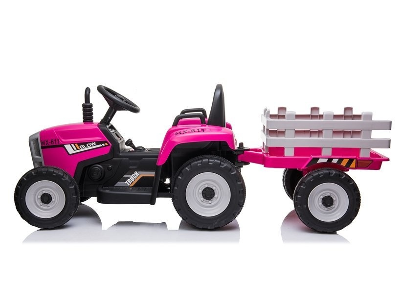 Elektrisch bestuurbare tractor - roze - met aanhanger