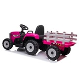 Elektrisch bestuurbare tractor - roze - met aanhanger