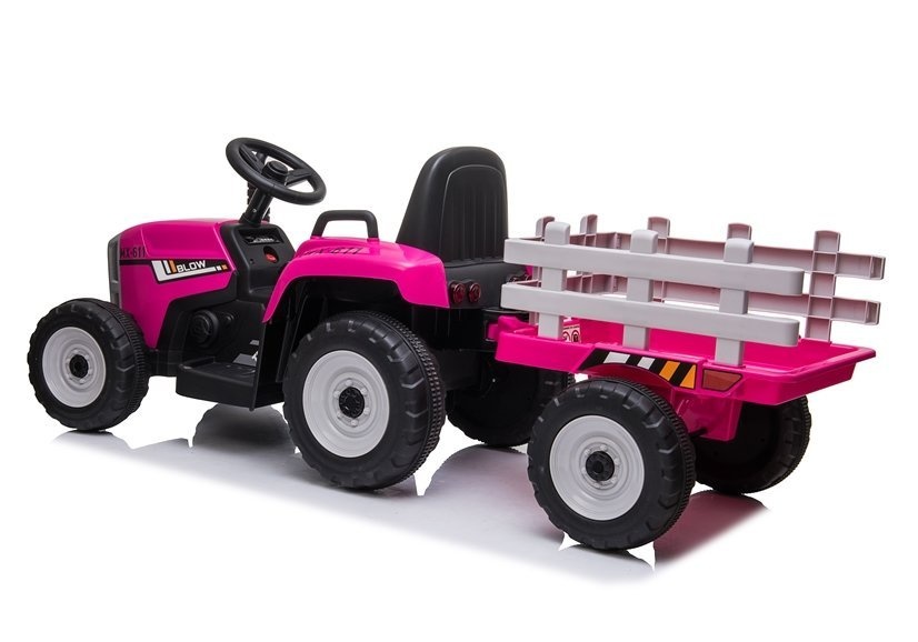 Elektrisch bestuurbare tractor - roze - met aanhanger