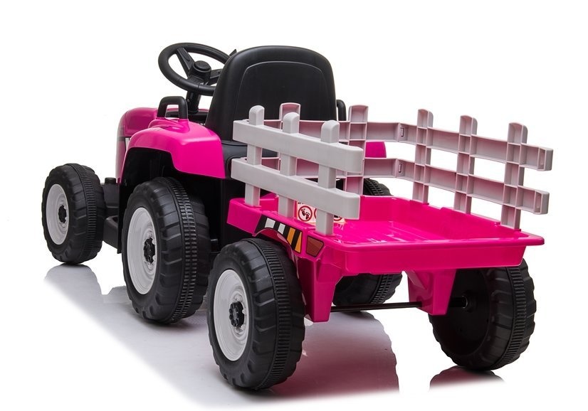 Elektrisch bestuurbare tractor - roze - met aanhanger