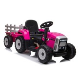 Elektrisch bestuurbare tractor - roze - met aanhanger