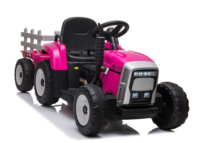 Elektrisch bestuurbare tractor - roze - met aanhanger