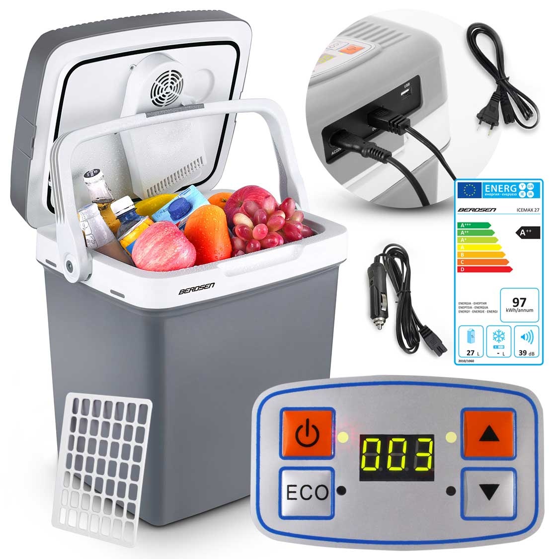 Koelbox met verwarmfunctie 27 liter – Grijs