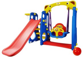 Tuin speeltoestel Leeuw met Glijbaan & Schommel - Blauw Rood