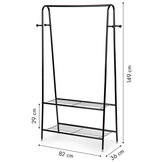 Kledingrek + 2 planken – 82 x 36 x 149 cm Zwart staal