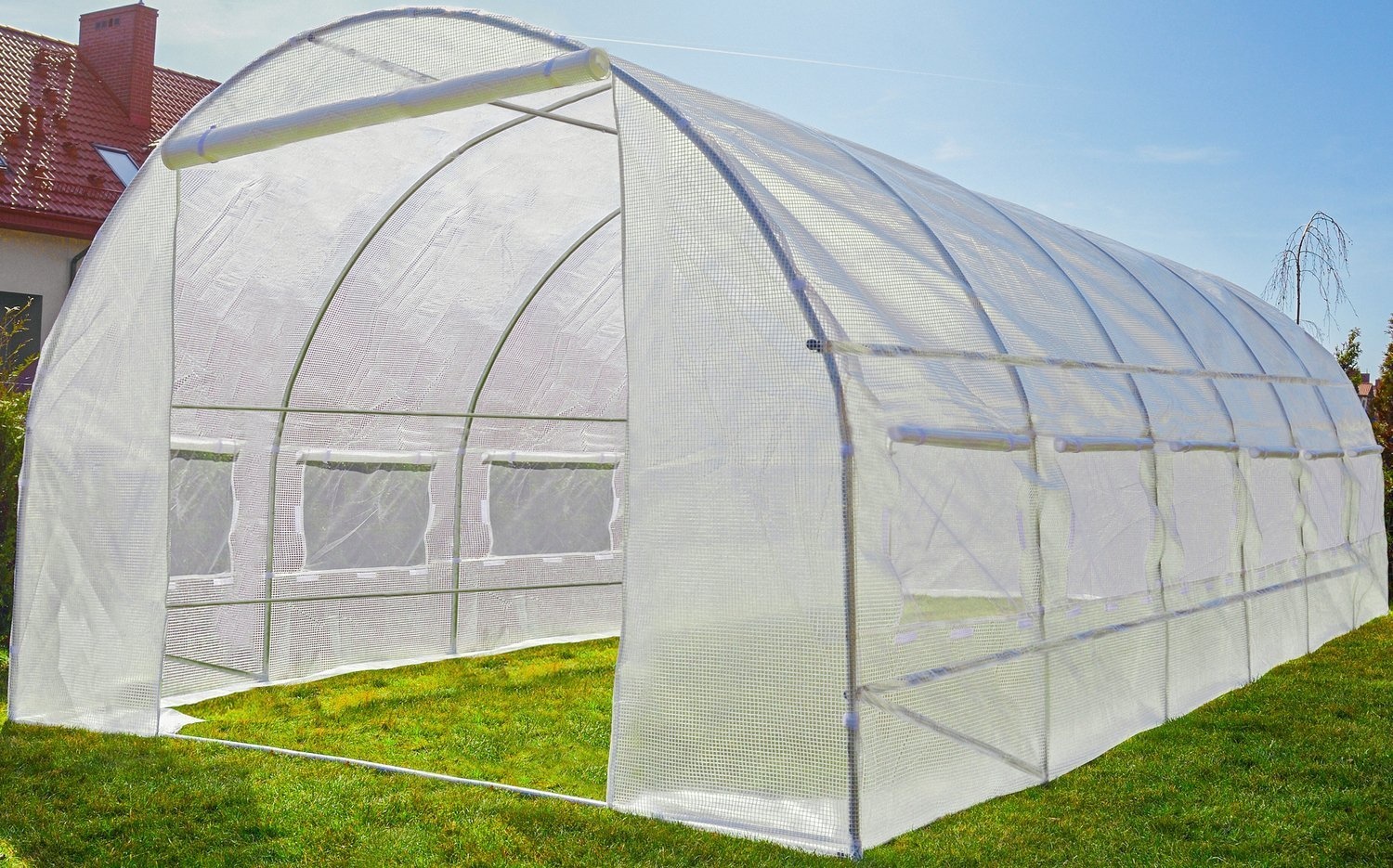 Folietunnel kweekkas met ramen 600 x 300 x 200 cm Wit