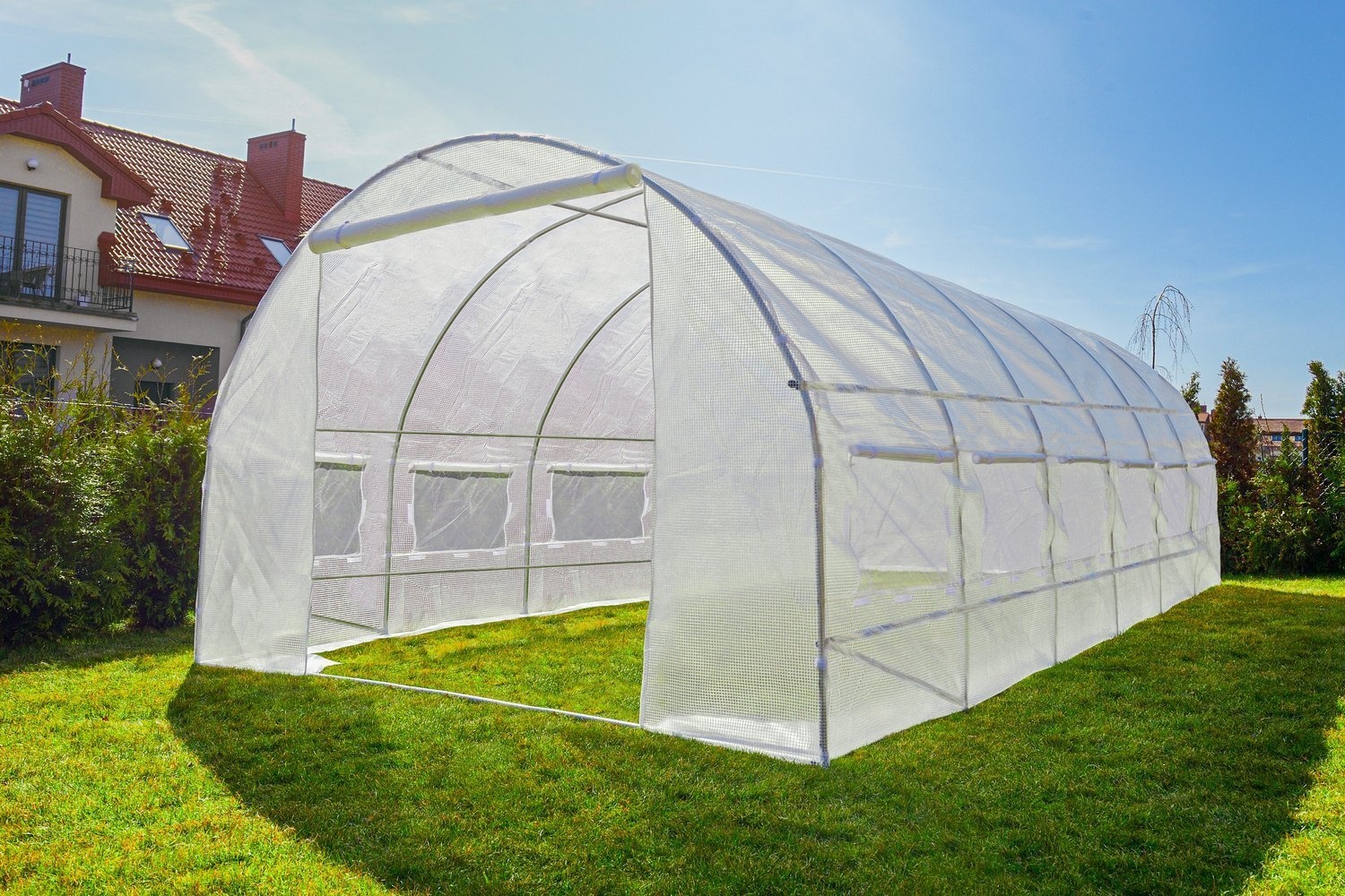 Folietunnel kweekkas met ramen 600 x 300 x 200 cm Wit