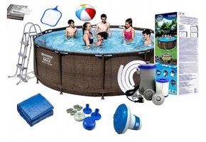 Bestway Steel Pro 366x100 cm opzetzwembad - inclusief heel veel accessoires - Rattan look buitenkant