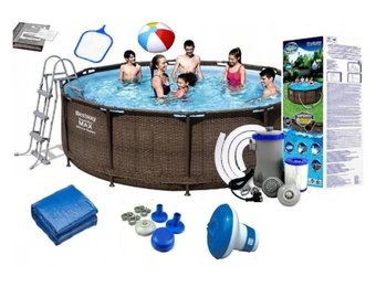 Bestway Steel Pro 366x100 cm opzetzwembad - inclusief heel veel accessoires - Rattan look buitenkant