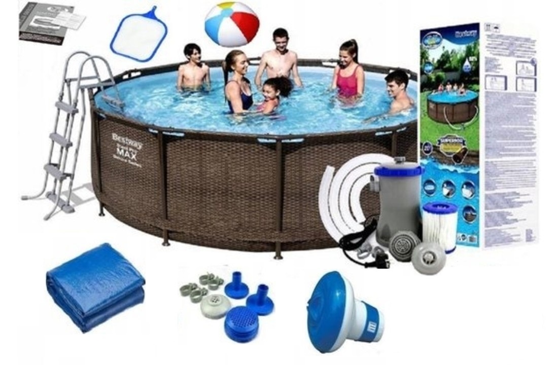 Bestway Steel Pro 366x100 cm opzetzwembad - inclusief heel veel accessoires - Rattan look buitenkant