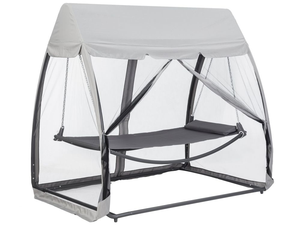 Tuinligbed hangmat met klamboe – 223 x 151 cm Grijs