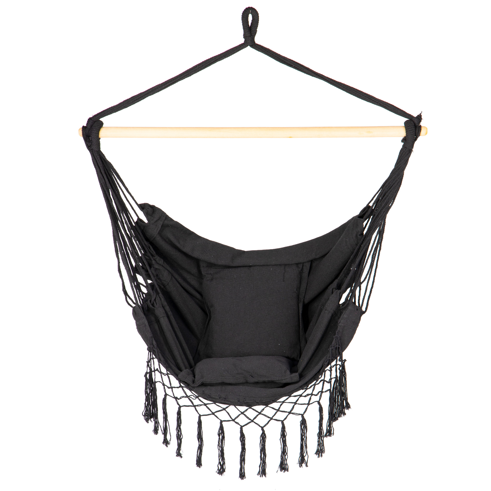 Hangmat Hangstoel Braziliaans + kussens – Zwart