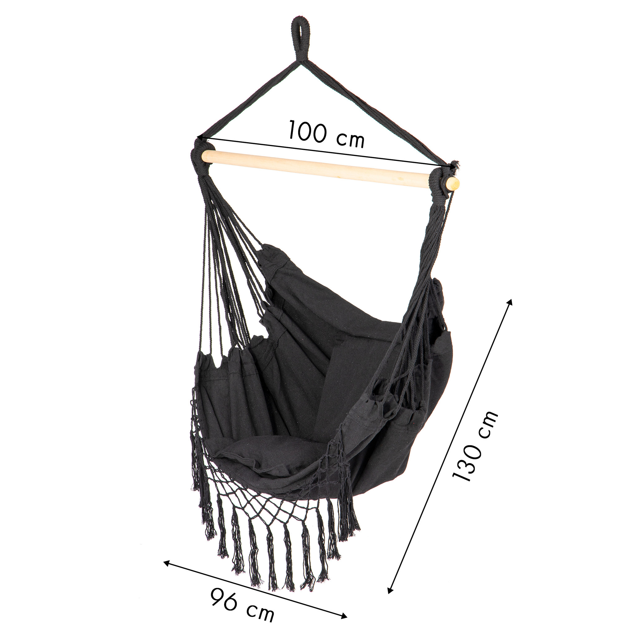 Hangmat Hangstoel Braziliaans + kussens – Zwart