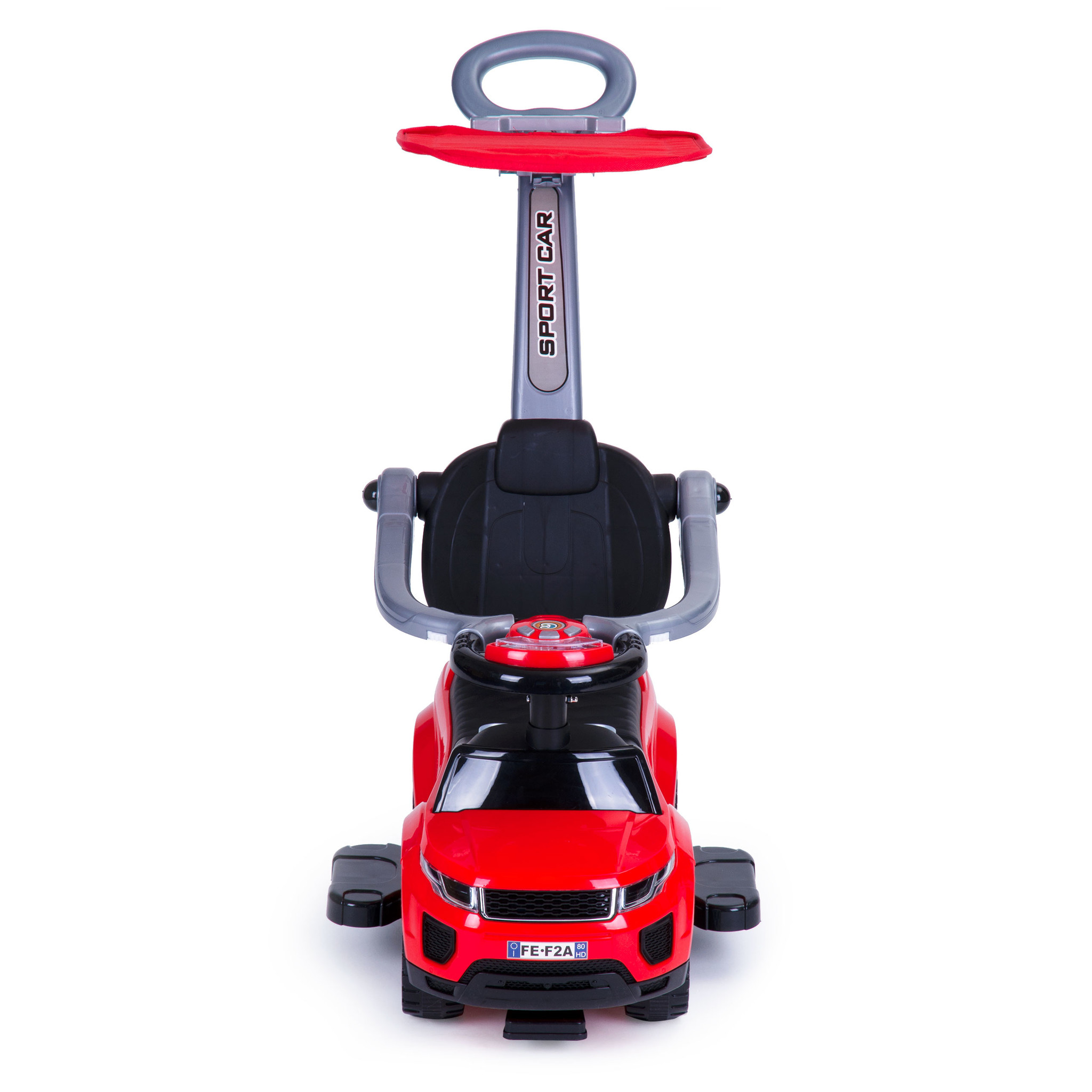 Loopwagen met duwstang + kap – Interactief – Rood