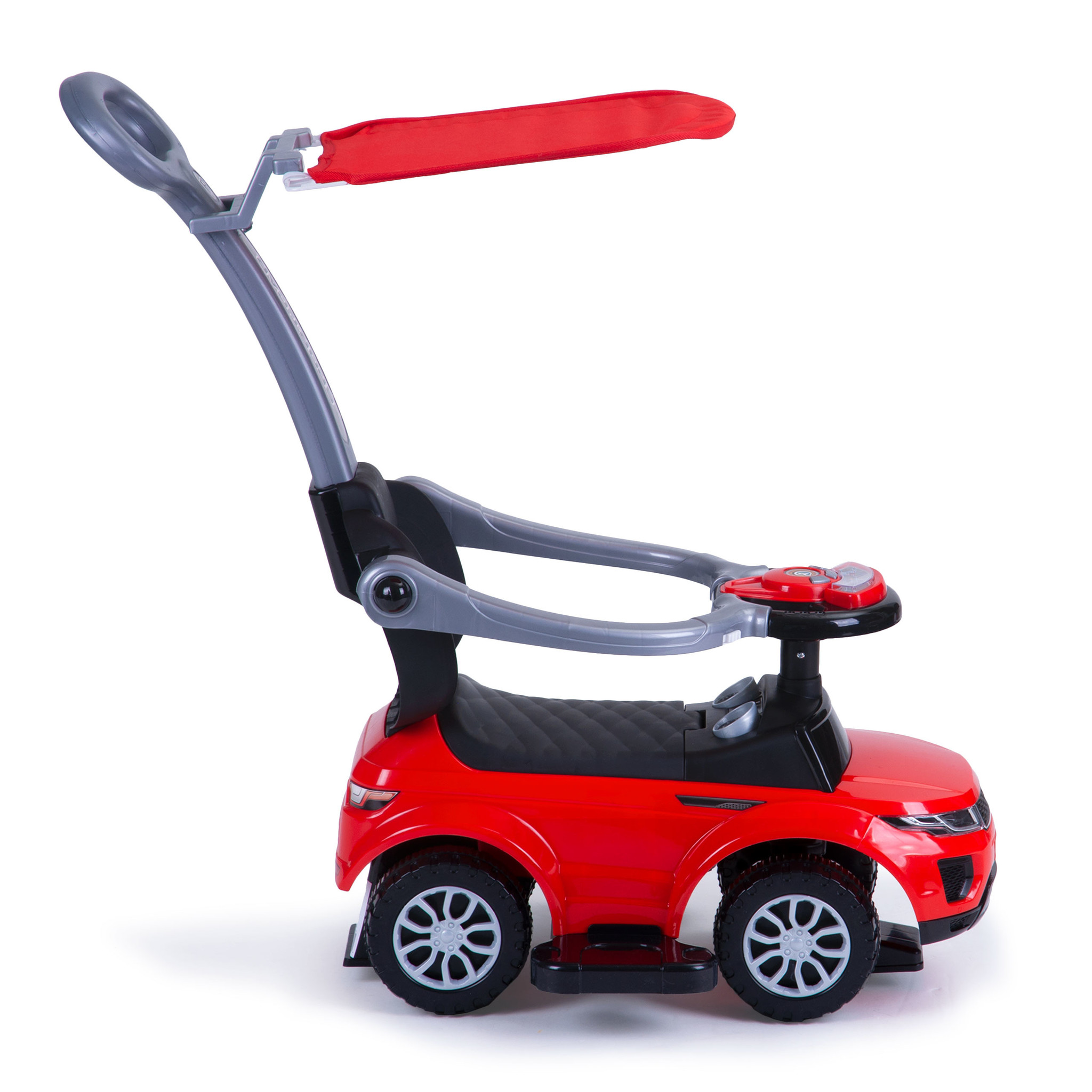 Loopwagen met duwstang + kap – Interactief – Rood