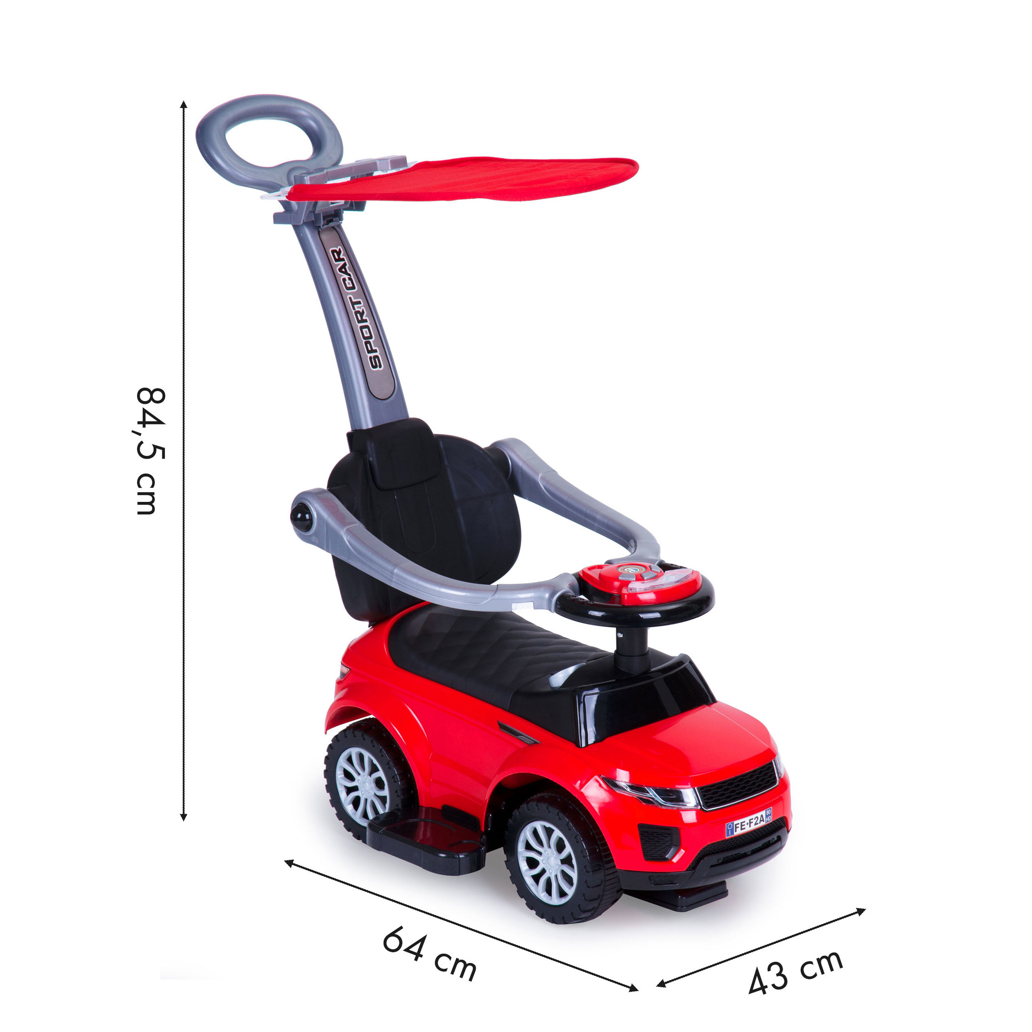 Loopwagen met duwstang + kap – Interactief – Rood