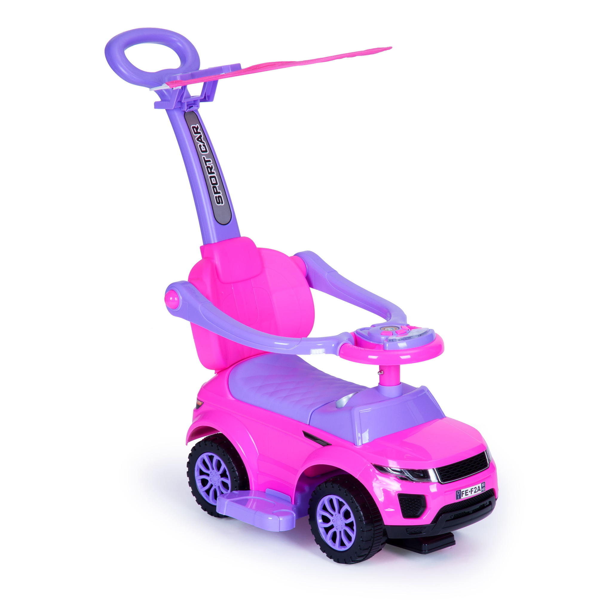 Loopwagen met duwstang roze