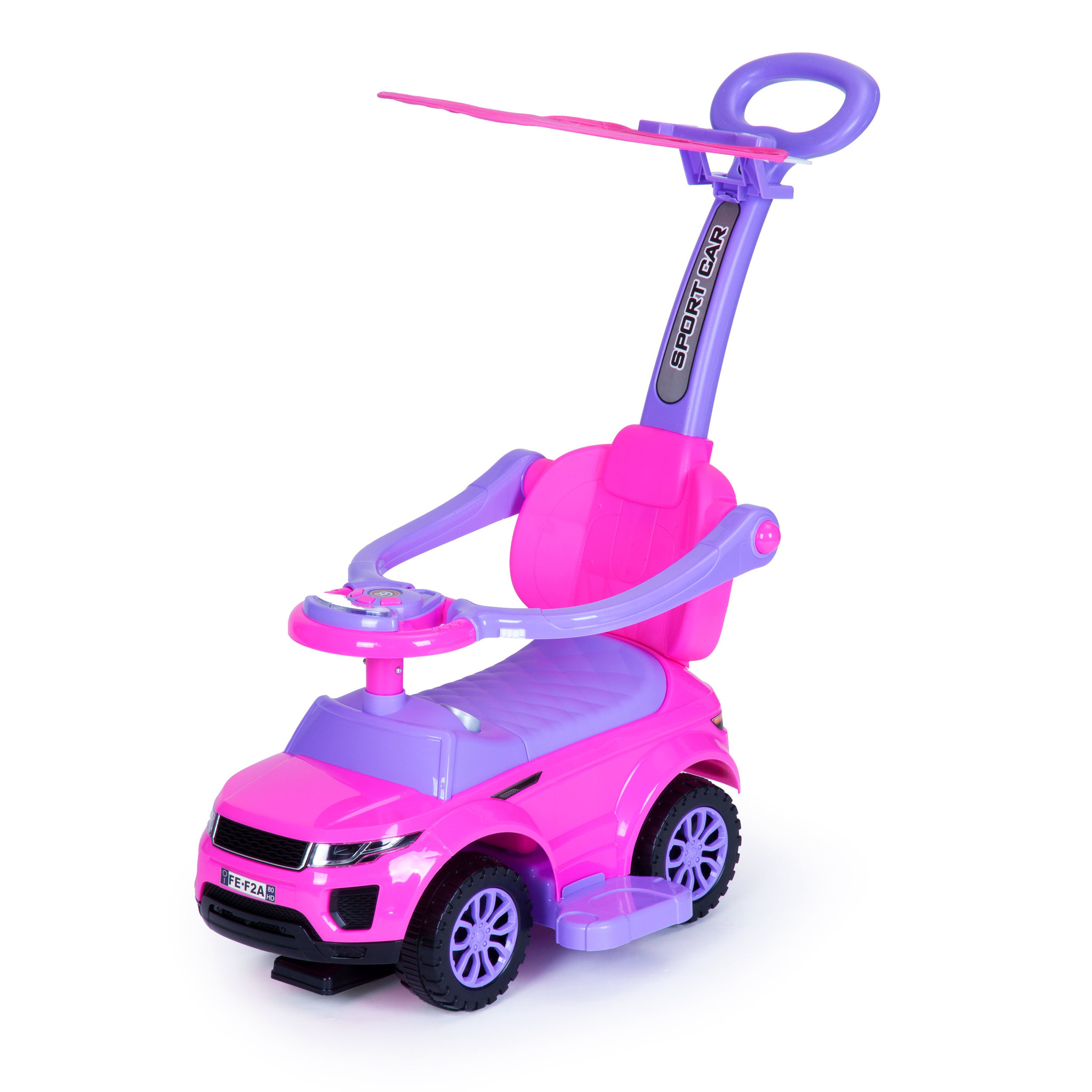 Loopwagen met duwstang roze