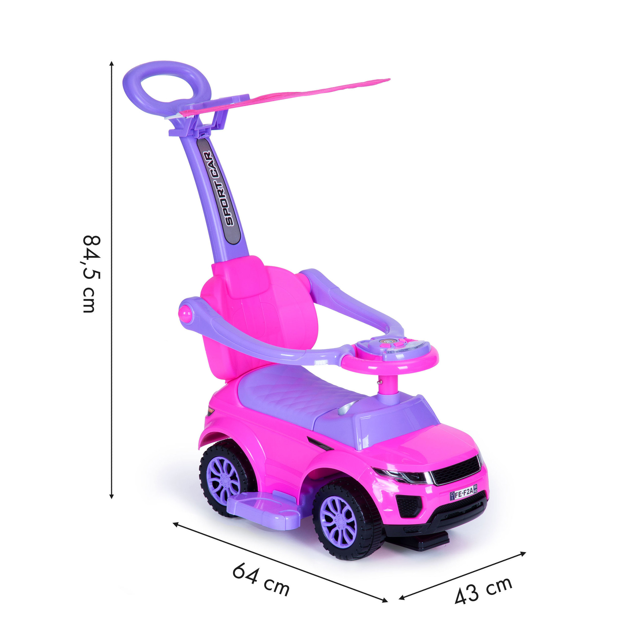 Loopwagen met duwstang roze