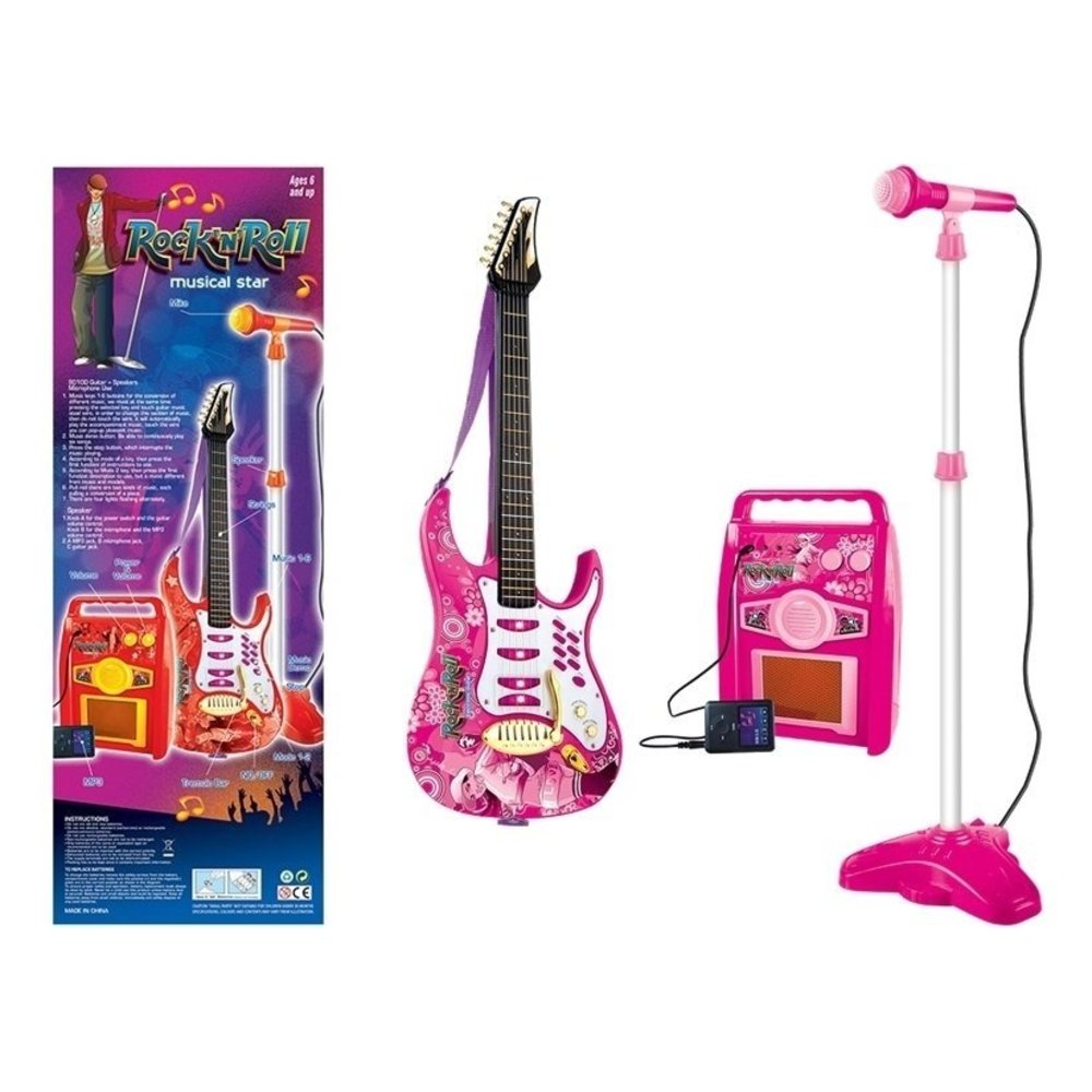 Choice muziekset gitaar met versterker microfoon - roze - VC-Lifestyle