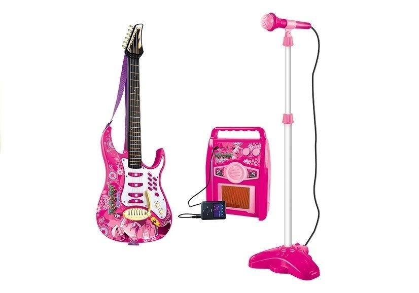 Choice muziekset gitaar met versterker microfoon - roze - VC-Lifestyle