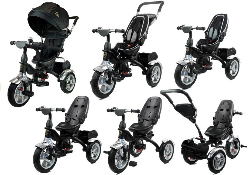 Driewieler kinderwagen - zwart - met zonnevizier