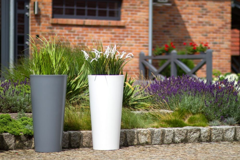 Bloempot met LED-verlichting 80 cm hoog – Wit