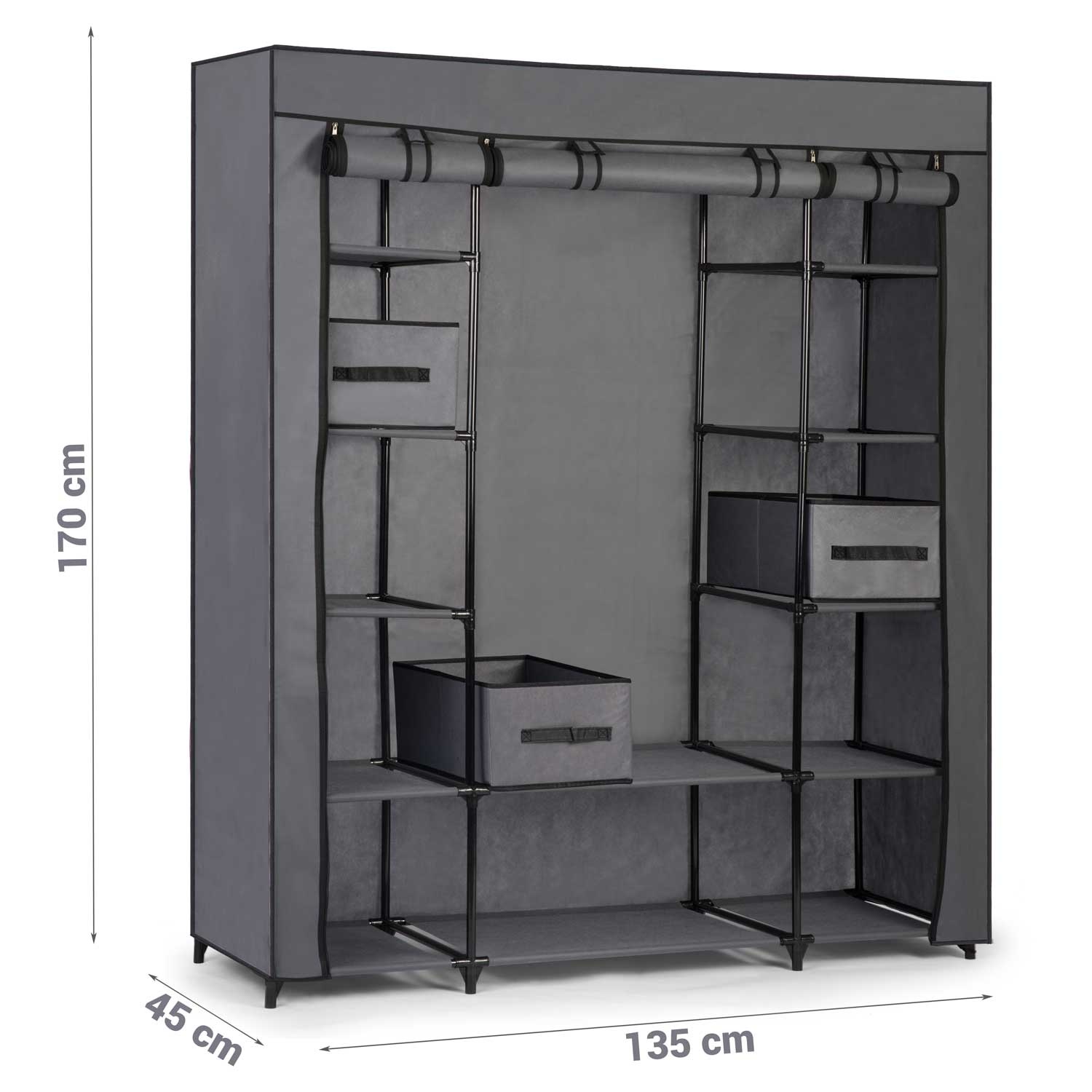 Garderobekast XL textiel 45 x 135 x 170 cm + 3 Manden