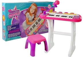 Kinder keyboard met microfoon & kruk – Roze