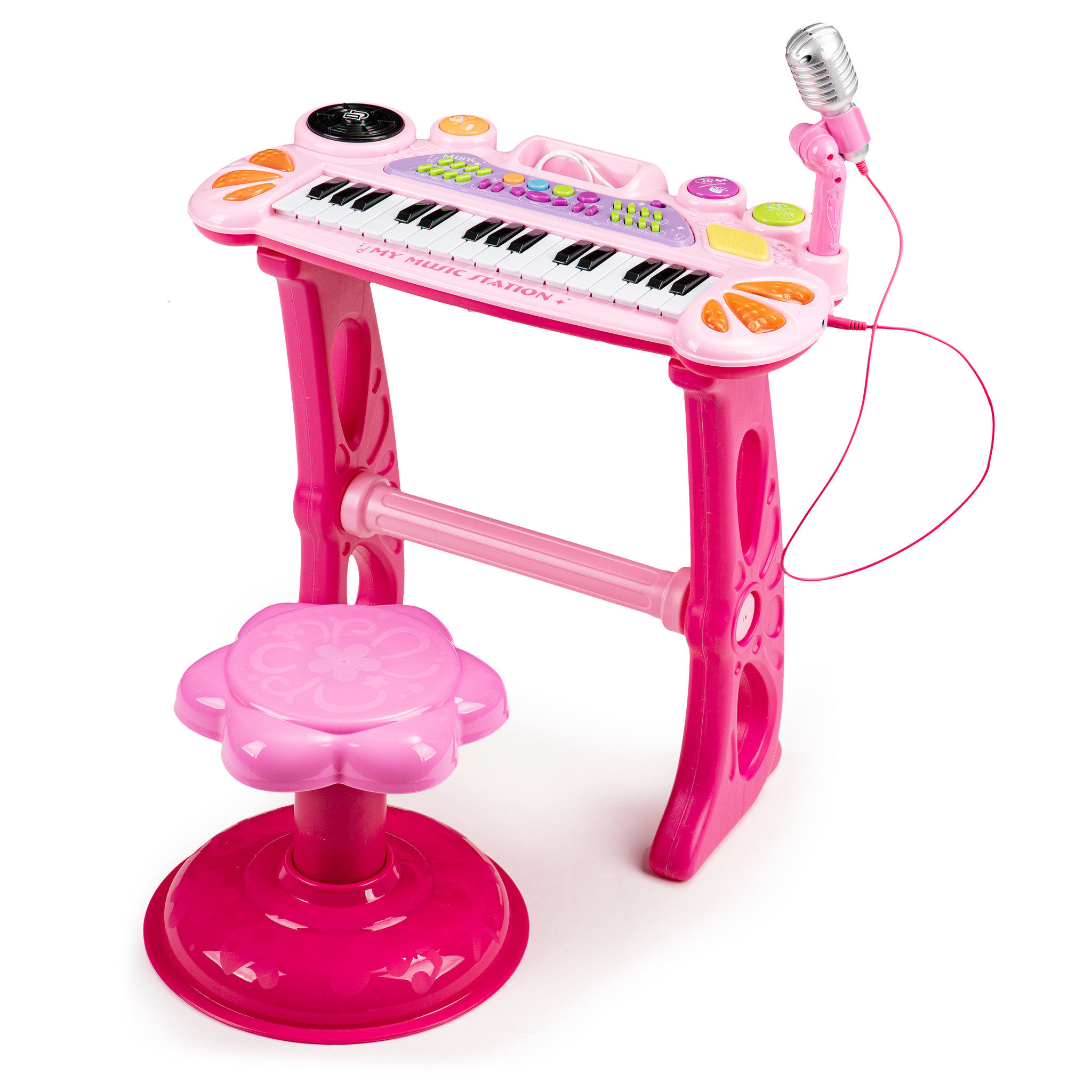 Kinder keyboard met MP3 microfoon & kruk – Roze