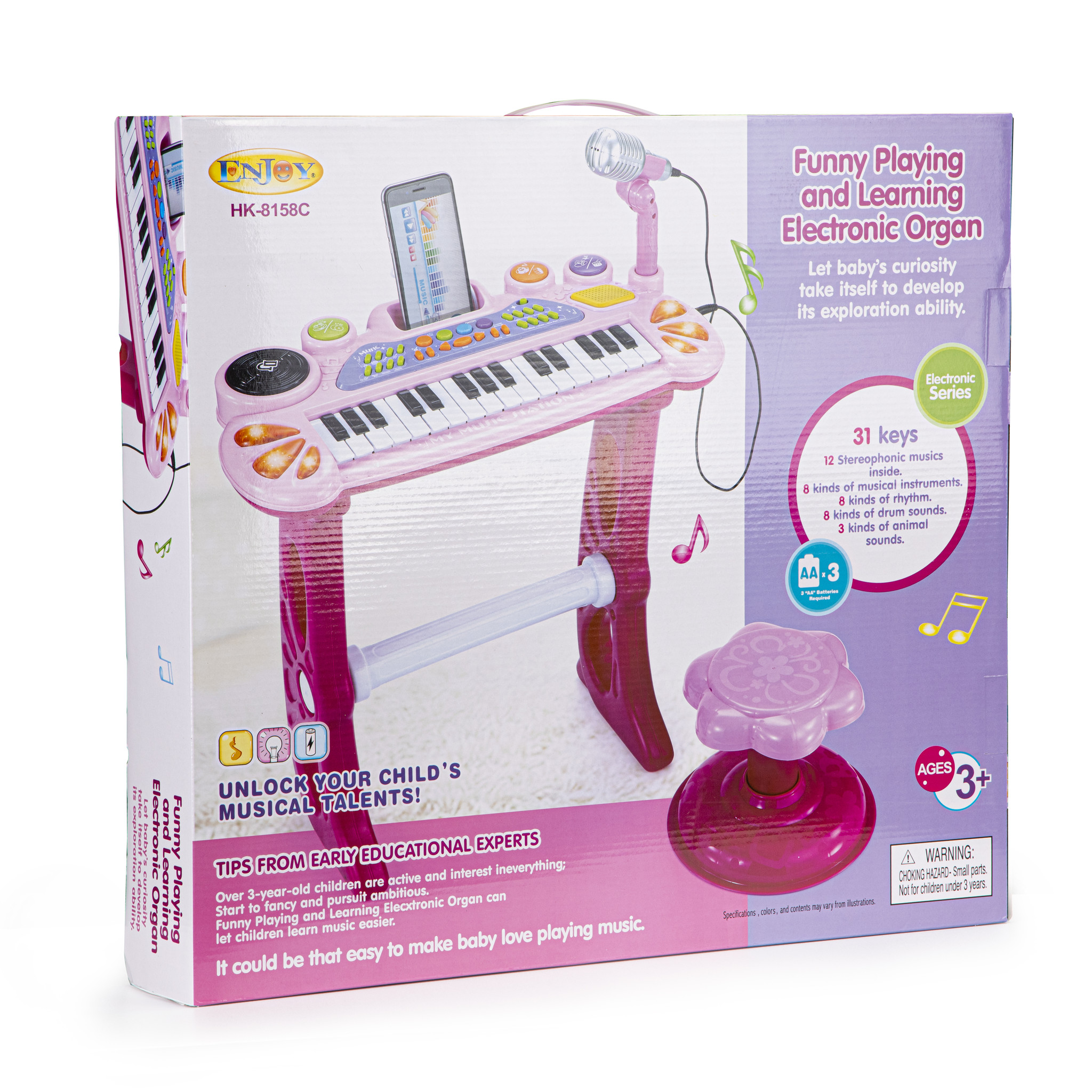 Kinder keyboard met MP3 microfoon & kruk – Roze