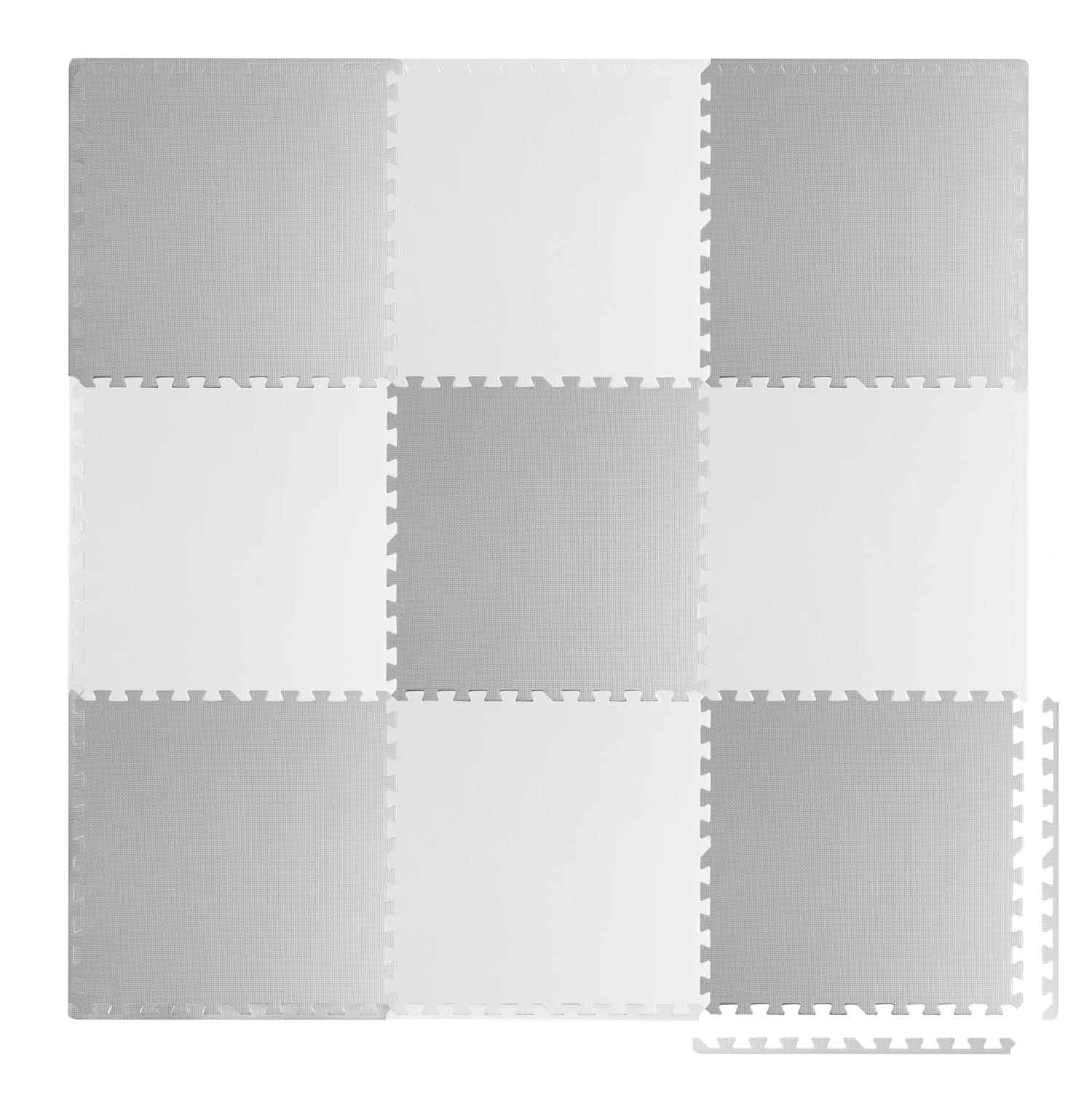 Speelmat puzzelmat wit en grijs 60 x 60 cm - 9 st.