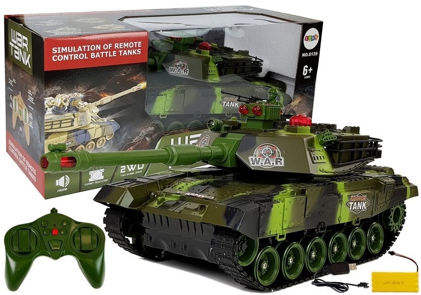 Bestuurbare RC tank - met verlichting en geluid