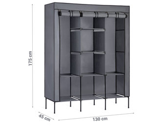 Garderobekast 45 x 130 x 175 cm – 8 planken – Grafiet