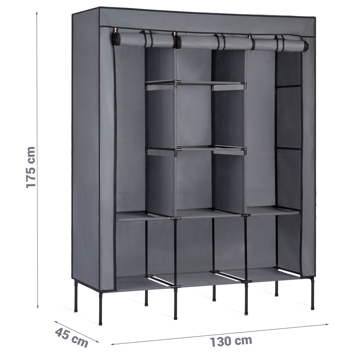 Garderobekast 45 x 130 x 175 cm – 8 planken – Grafiet
