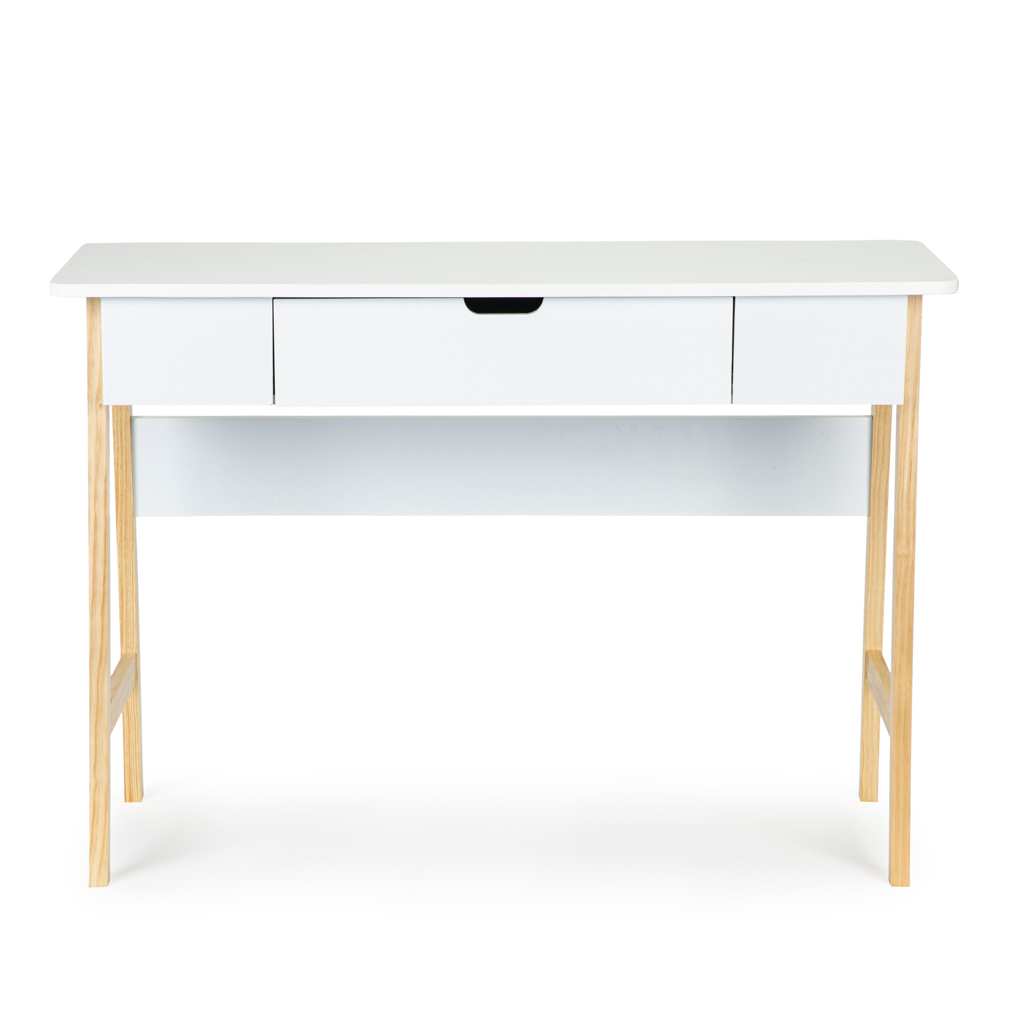 Bureau consoletafel kaptafel 107,5 x 40 x 74 cm – Wit + grenen