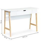Bureau consoletafel kaptafel 107,5 x 40 x 74 cm – Wit + grenen