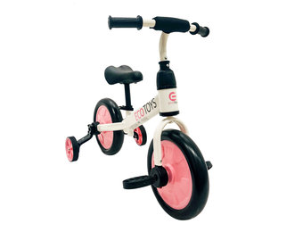 Loopfiets met duwstang - tot 30 kg belasting - wit met roze