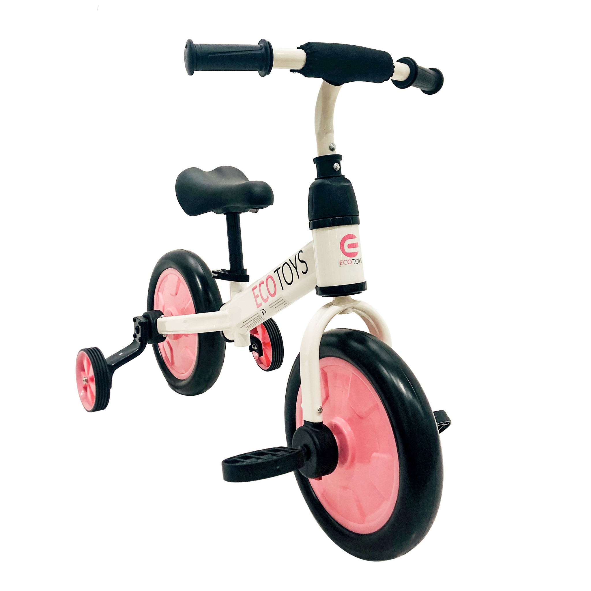 Loopfiets met duwstang - tot 30 kg belasting - wit met roze