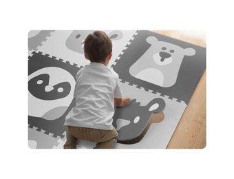 Foam puzzel speelmat 180x180cm - 9 stuks - grijze dieren