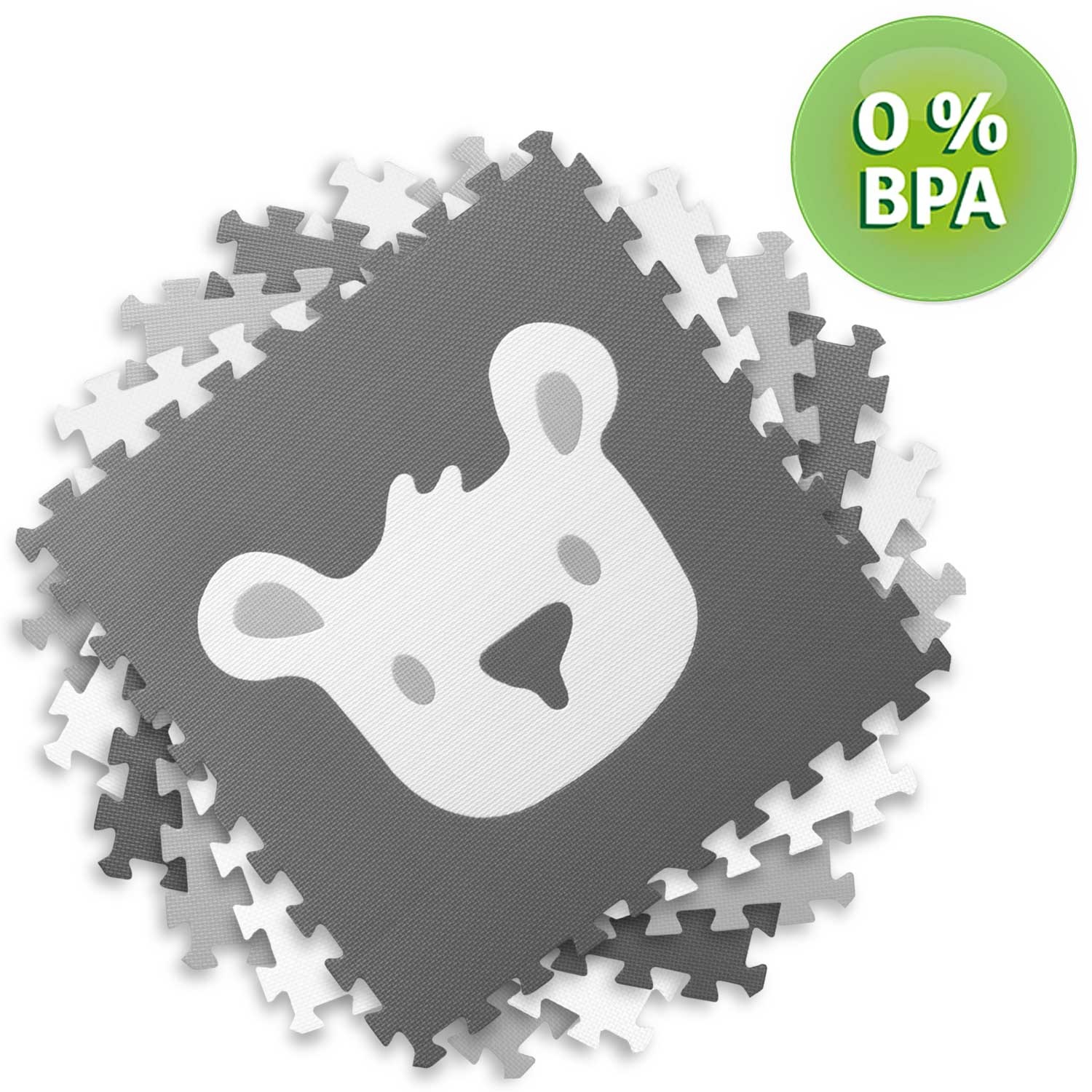 Foam puzzel speelmat 180x180cm - 9 stuks - grijze dieren