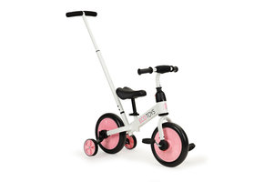 Loopfiets met duwstang - tot 30 kg belasting - wit met roze