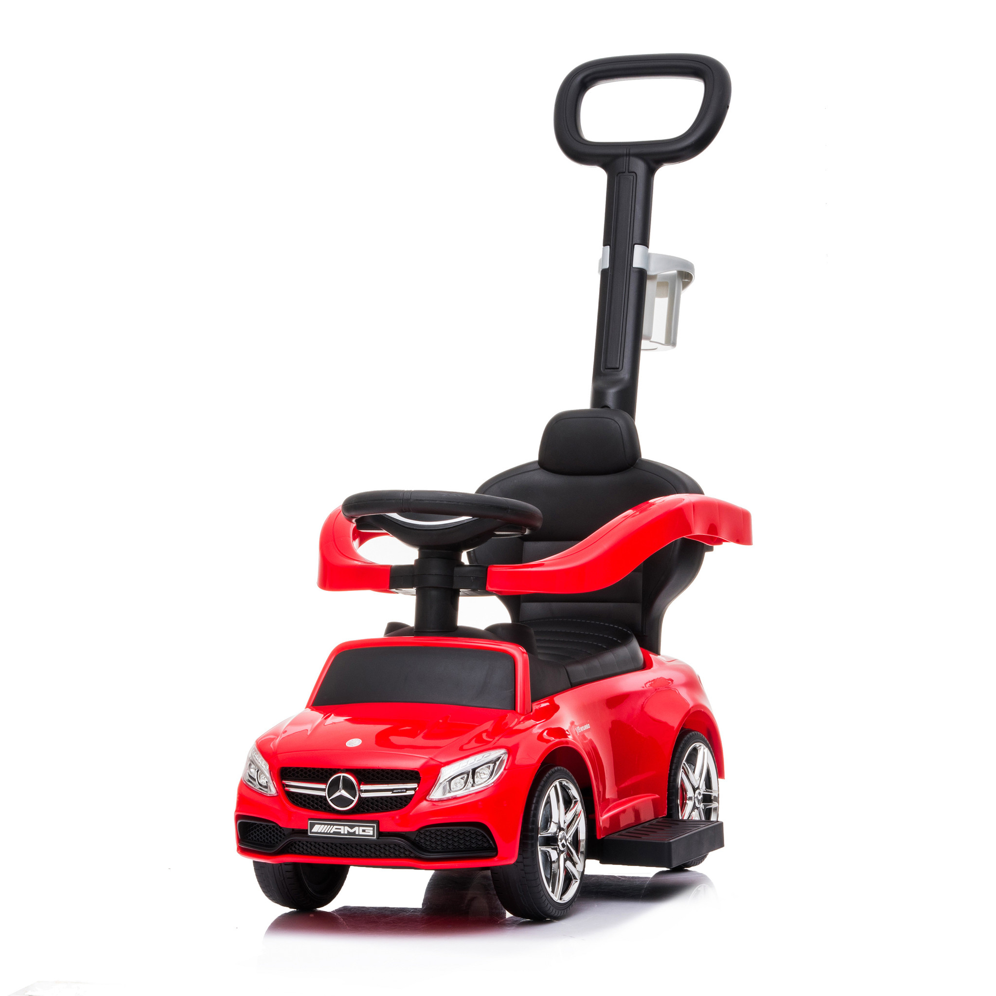 Mercedes AMG loopwagen rood met duwstang