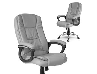 Bureaustoel grijs leder - met luxe armsteunen en tot 120 kg